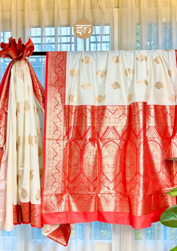 Swarnaabir:_Red_&_White_Katan_Silk_Saree_For_Women