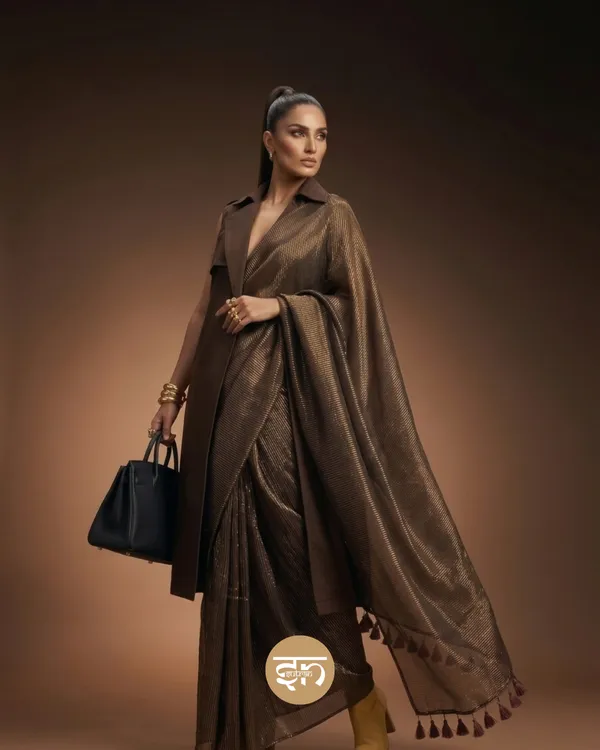 Zarisaaz:_Brown_&_Black_Zari_Woven_Sitarbox_Saree_For_Women