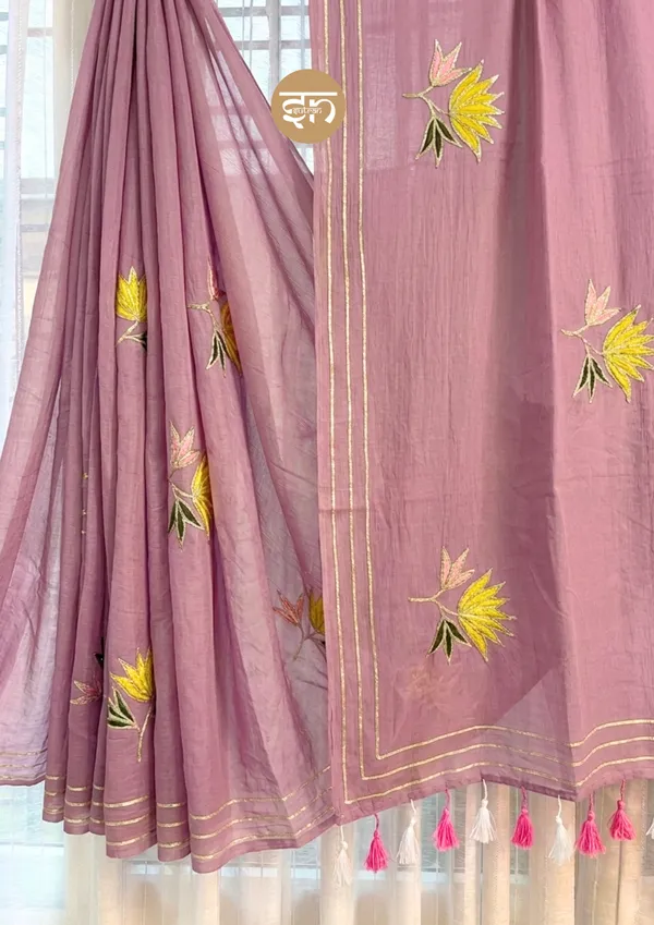 Gulbahar:_Mauve_Mul_Cotton_Saree_With_Embroidery_&_Sequin_Work_For_Women