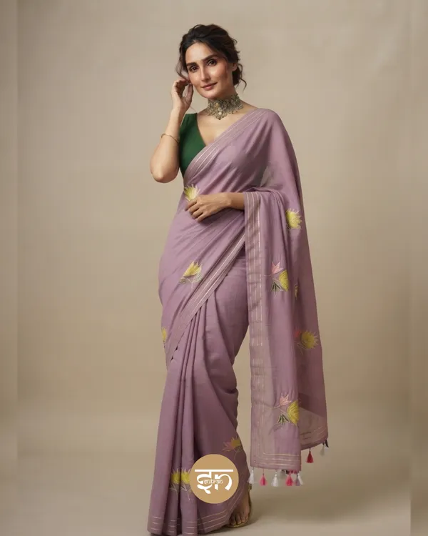 Gulbahar:_Mauve_Mul_Cotton_Saree_With_Embroidery_&_Sequin_Work_For_Women