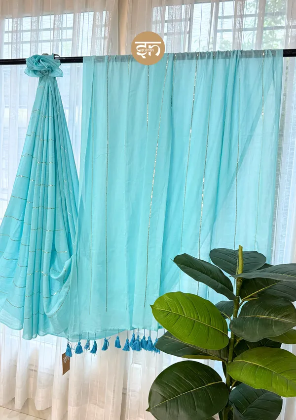Jashn-E-Bahara:_Sky_Blue_&_Silver_Mul_Cotton_Saree_With_Sequin_Work_For_Women