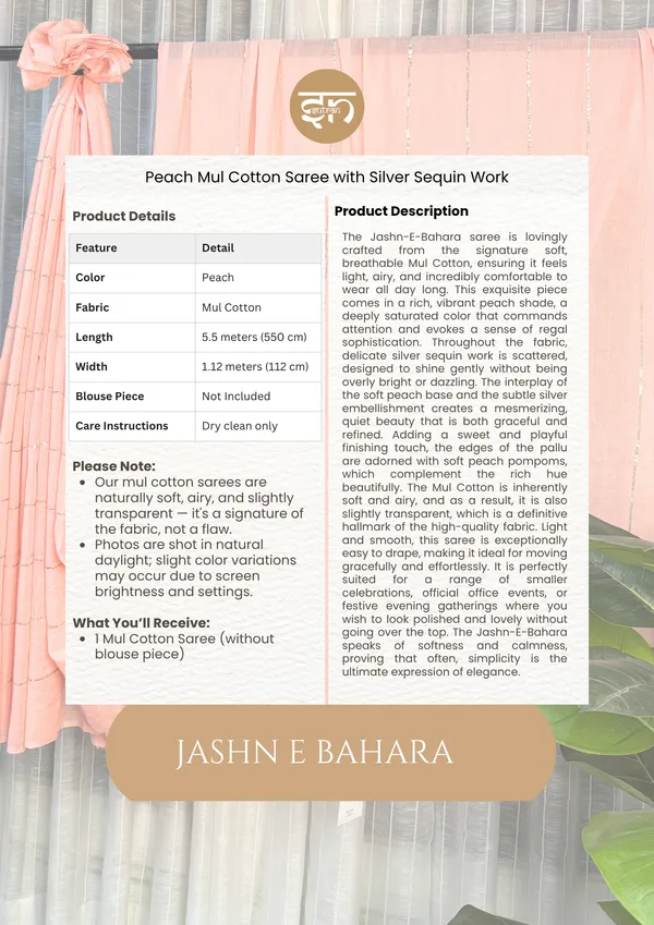 Jashn-E-Bahara:_Peach_&_Silver_Mul_Cotton_Saree_With_Sequin_Work_For_Women