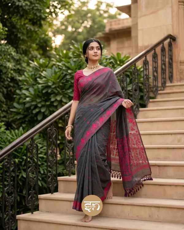 Mohona_Jamdani:_Grey_Soft_Jamdani_Saree_with_Detailed_Work