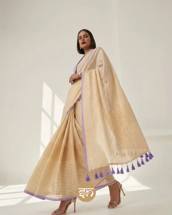 Chandbaliya:_White,_Purple_&_Golden_Fuji_Cotton_Saree_For_Women