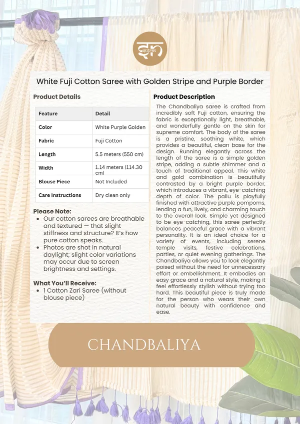 Chandbaliya:_White,_Purple_&_Golden_Fuji_Cotton_Saree_For_Women
