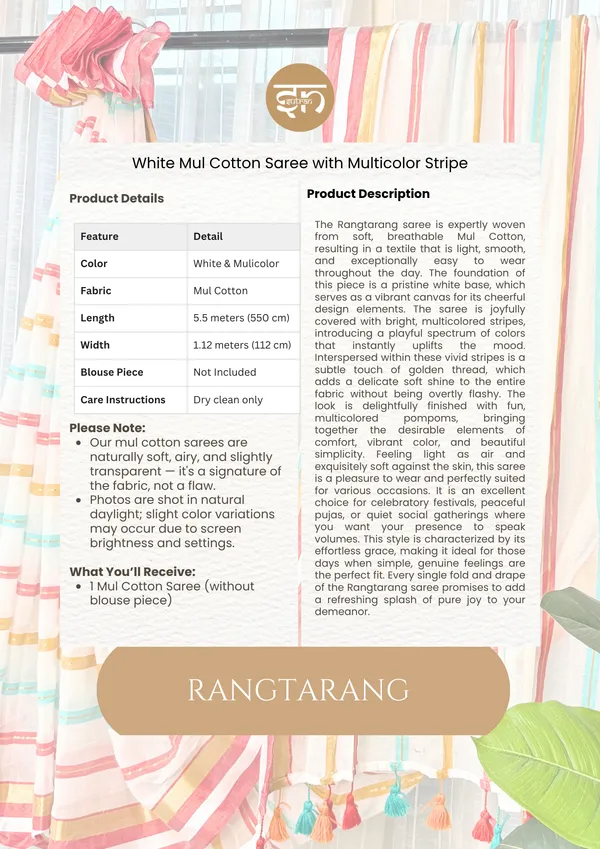 Rangtarang:_White_&_Multicolor_Mul_Cotton_Saree_For_Women