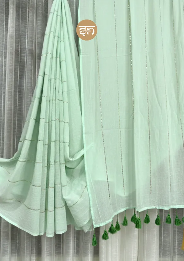 Jashn-E-Bahara:_Mint_Green_&_Silver_Mul_Cotton_Saree_With_Sequin_Work_For_Women