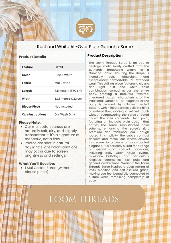 Loom_Threads:_Rust_&_White_Mul_Cotton_Saree_For_Women