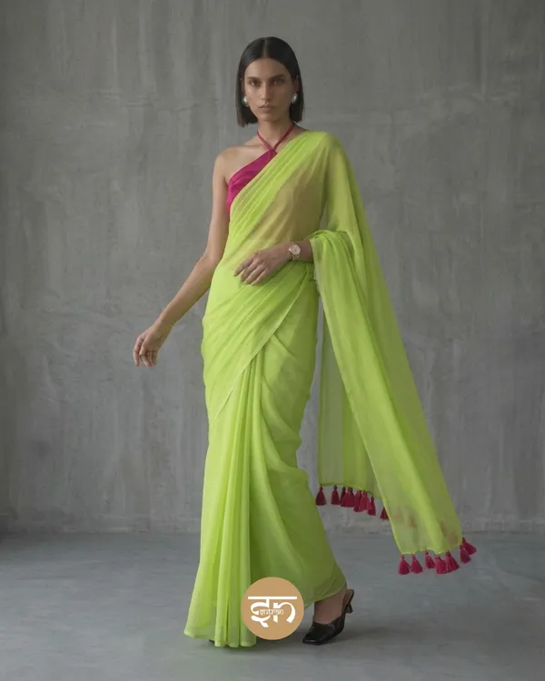 Bare_Elegance:_Neon_Green_Mul_Cotton_Saree_For_Women