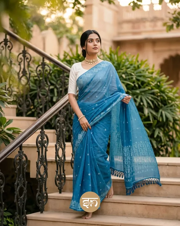 Mohona_Jamdani:_Cobalt_Blue_Soft_Jamdani_Saree_with_Detailed_Work