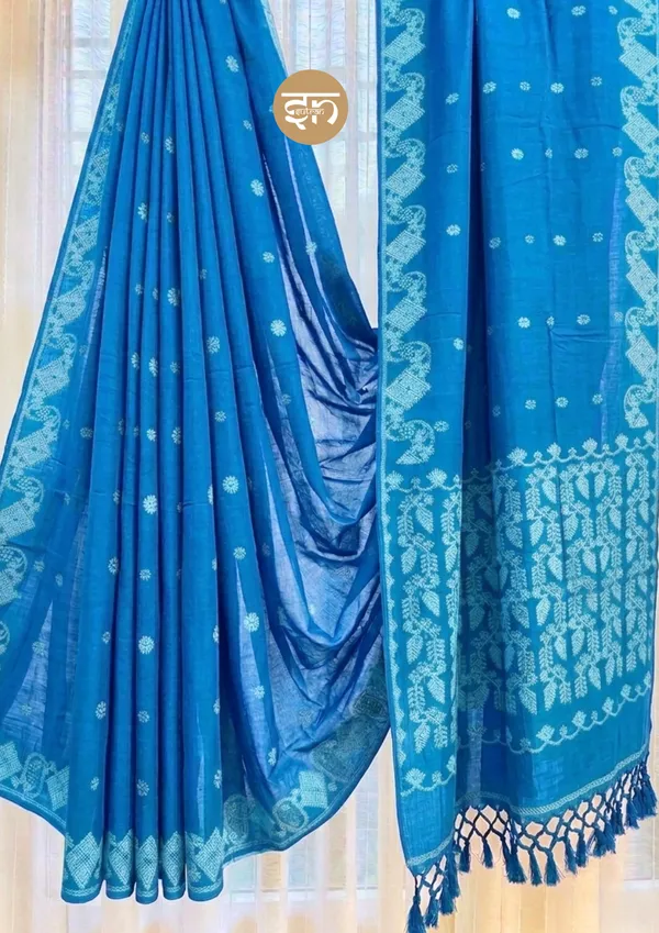 Mohona_Jamdani:_Cobalt_Blue_Soft_Jamdani_Saree_with_Detailed_Work
