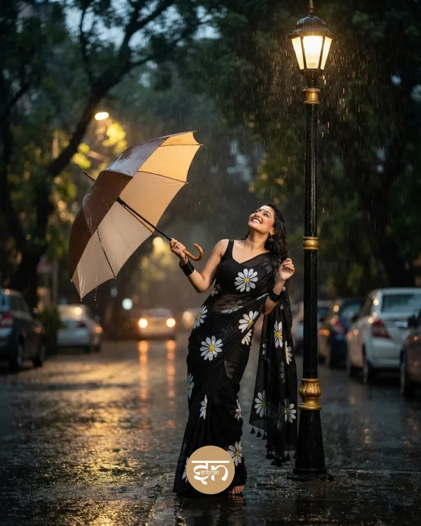 Daily_Daisy:_Black_&_White_Mul_Cotton_Saree_With_Hand-Painted_Work_For_Women