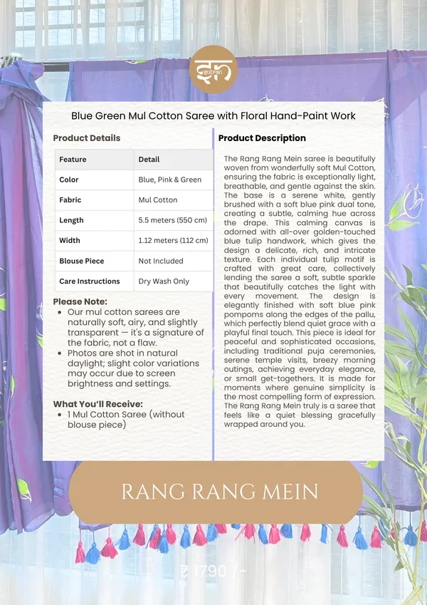 Rang_Rang_Mein:_Blue_&_Green_Mul_Cotton_Saree_With_Hand-Painted_Work_For_Women
