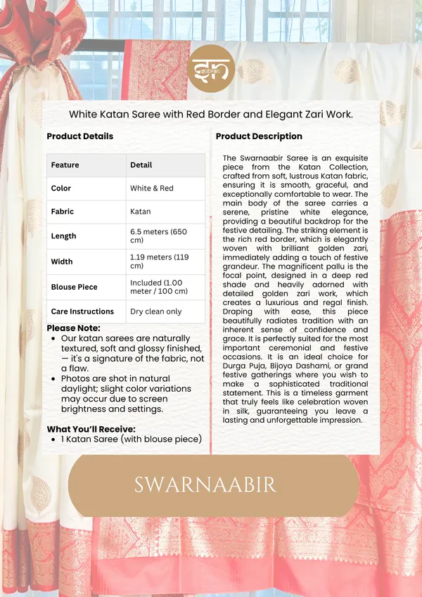 Swarnaabir:_Red_&_White_Katan_Silk_Saree_For_Women