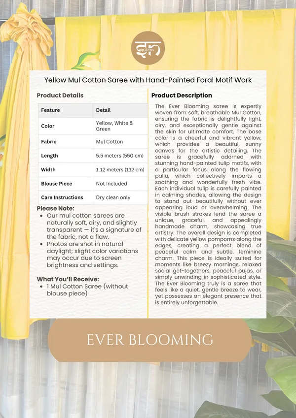 Ever_Blooming:_Yellow_&_White_Mul_Cotton_Saree_With_Hand-Painted_Work_For_Women