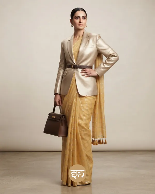 Zarisaaz:_Beige_&_Golden_Mul_Cotton_Sitar_Box_Saree_For_Women