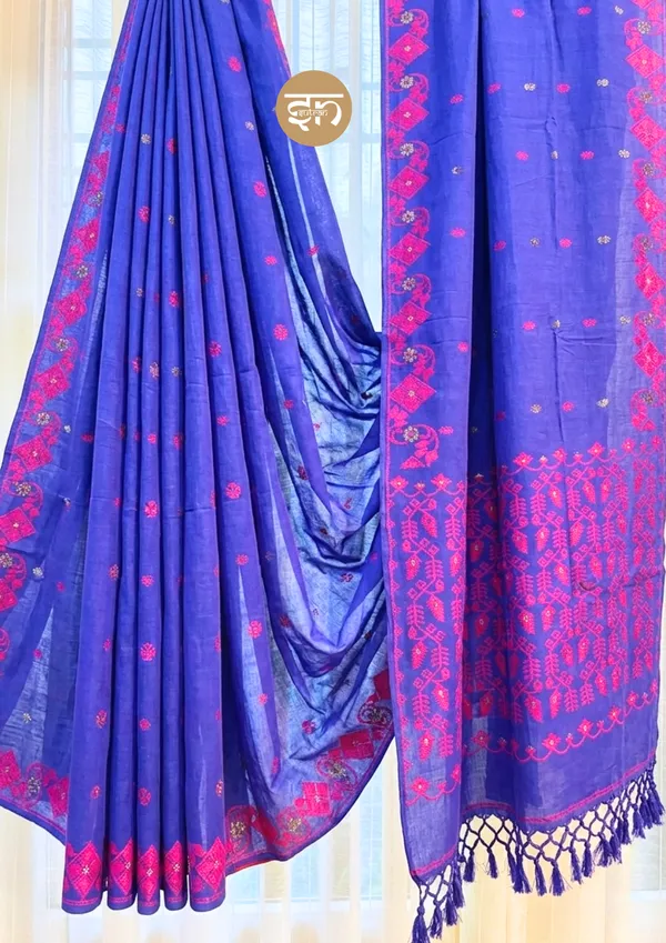 Mohona_Jamdani:_Indigo_Blue_Soft_Jamdani_Saree_with_Detailed_Work