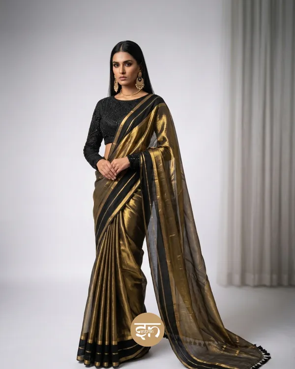 Taradhuli:_Black_&_Golden_Tissue_With_Mul_Cotton_Blend_Saree_For_Women