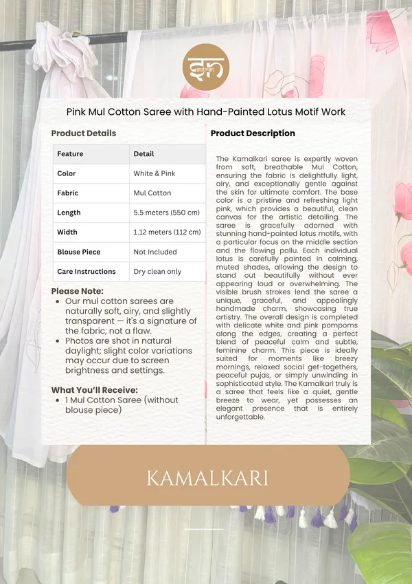 Kamalkari:_Baby_Pink_Mul_Cotton_Saree_With_Hand-Painted_Work_For_Women