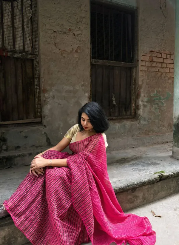 Zarisaaz:_Pink_&_Brown_Mul_Cotton_Sitar_Box_Saree_For_Women