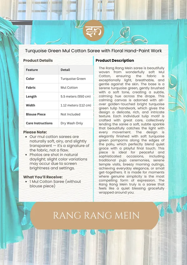 Rang_Rang_Mein:_Turquoise_Mul_Cotton_Saree_With_Hand-Painted_Work_For_Women