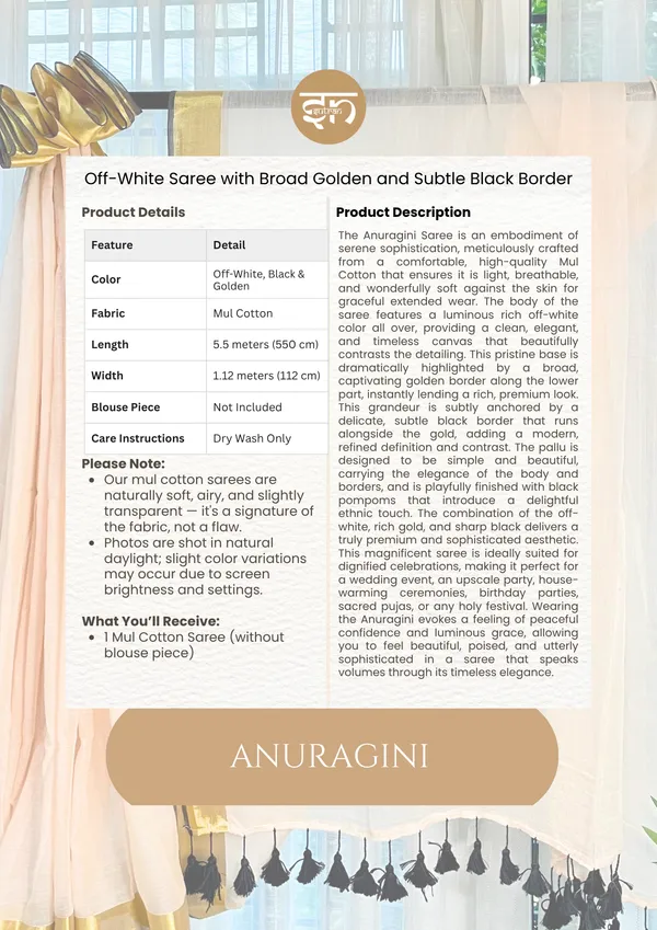 Anuragini:_Beige,_Golden_&_Black_Mul_Cotton_Saree_For_Women