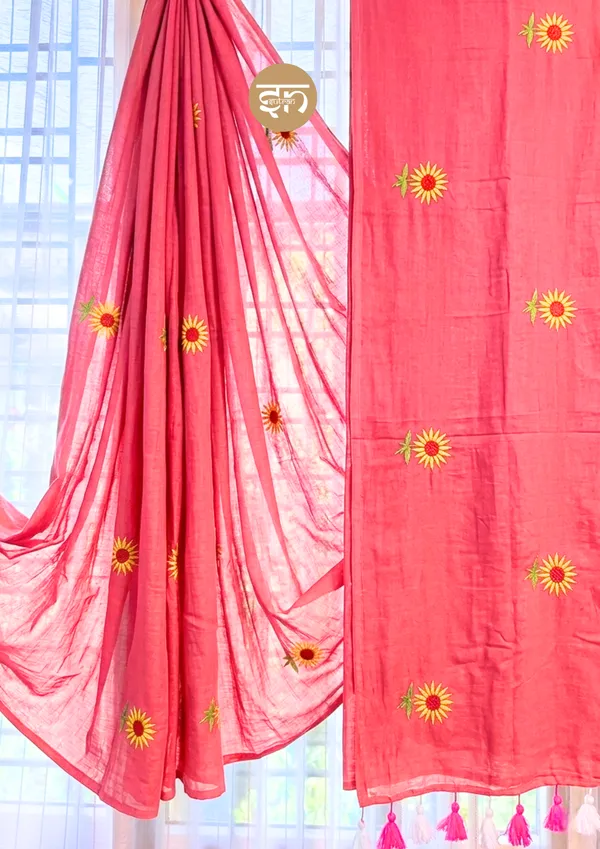 Sooraj_Ki_Bahoon_Mein:_Pink_Pure_Mul_Cotton_Saree_with_Beautiful_Sunflower_Embroidery_Work