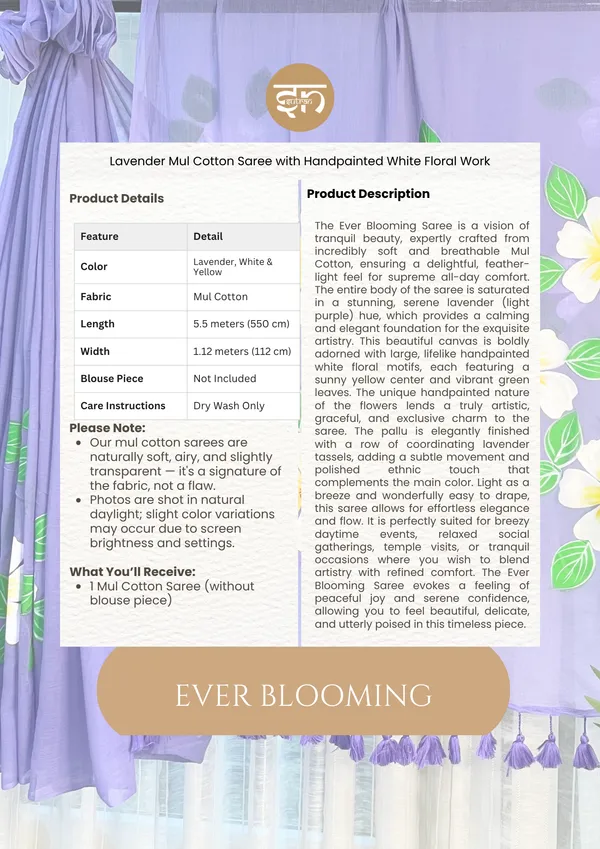 Ever_Blooming:_Lavender_&_White_Mul_Cotton_Saree_With_Hand-Painted_Work_For_Women