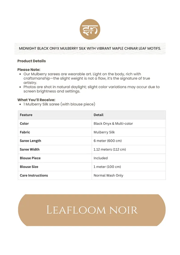 Leafloom_Noir:_Midnight_black_onyx_Mulberry_silk_with_vibrant_maple_Chinar_leaf_motifs