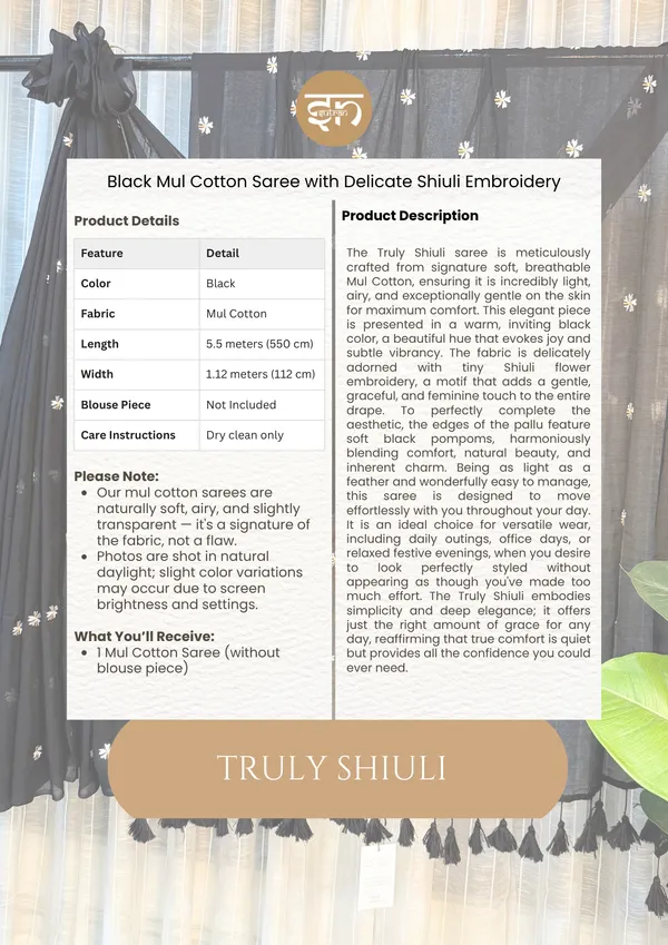 Truly_Shiuli:_Black_Mul_Cotton_Saree_With_Embroidery_Work_For_Women