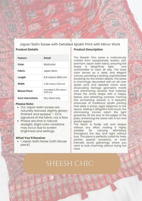 Sheesh_Chic:_Pink_Japan_Satin_Saree_with_Detailed_Ajrakh_Print_with_Mirror_Work