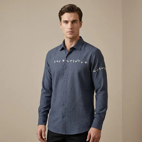 Grey_Textured_Slim_Fit_Casual_Shirt_For_Men