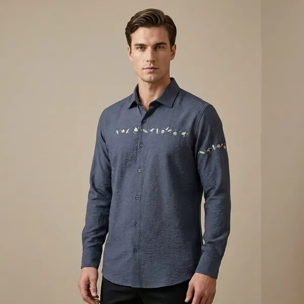 Grey_Textured_Slim_Fit_Casual_Shirt_For_Men