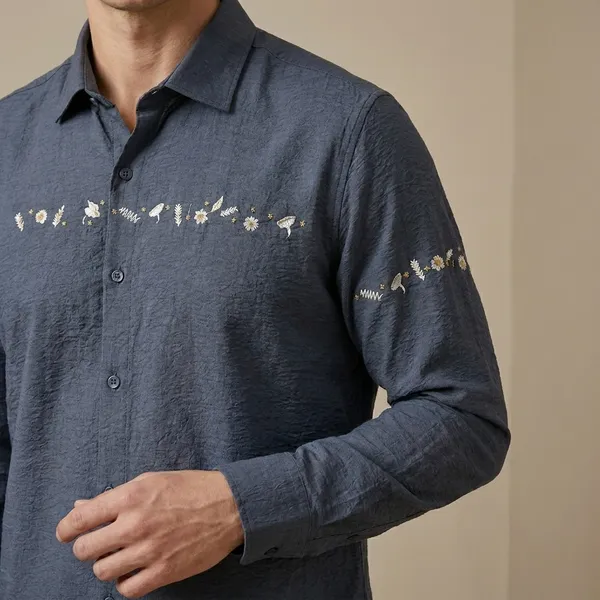 Grey_Textured_Slim_Fit_Casual_Shirt_For_Men