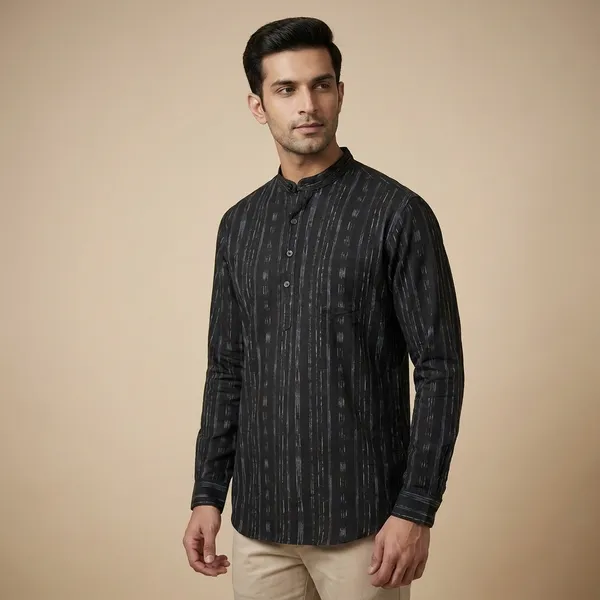 Black_Cotton_Regular_Fit_Ikat_Print_Full_Sleeve_Shirt_For_Men