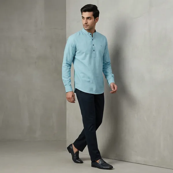 Sky_Blue_Cotton_Relaxed_Fit_Mandarin_Collar_Long_Sleeve_Shirt_For_Men