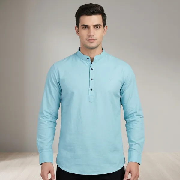Sky_Blue_Cotton_Relaxed_Fit_Mandarin_Collar_Long_Sleeve_Shirt_For_Men