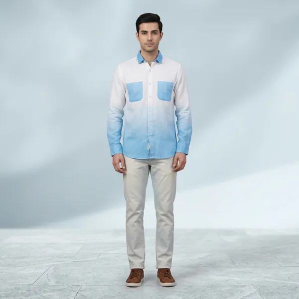 White_And_Sky_Blue_Linen_Color_Block_Relaxed_Fit_Shirt_For_Men