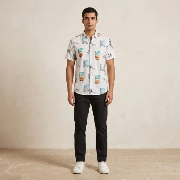 White_Cotton_Relaxed_Fit_Tropical_Print_Short_Sleeve_Shirt_For_Men