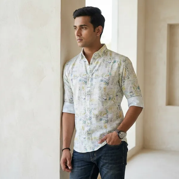 White_Linen_Regular_Fit_Abstract_Print_Casual_Shirt_For_Men
