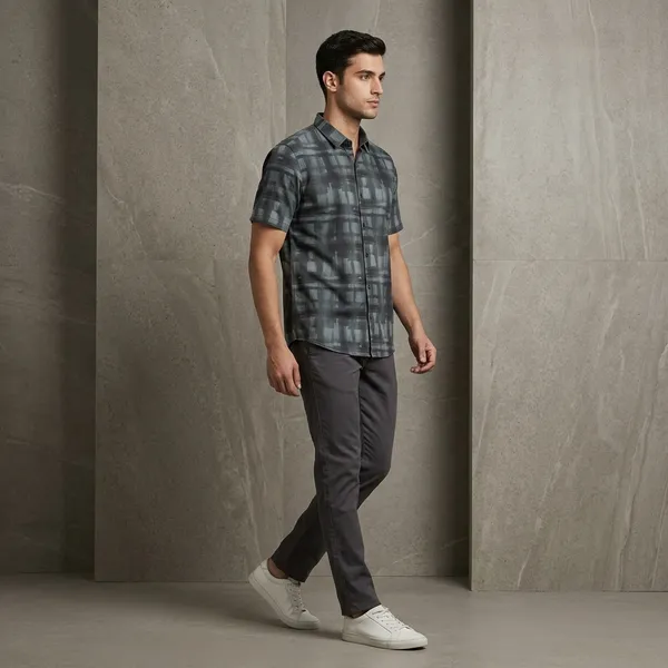 Green_Cotton_Regular_Fit_Checkered_Short_Sleeve_Casual_Shirt_For_Men