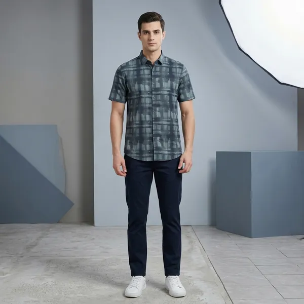 Green_Cotton_Regular_Fit_Checkered_Short_Sleeve_Casual_Shirt_For_Men