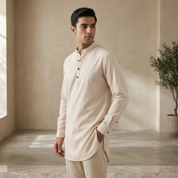 Off_White_Cotton_Relaxed_Fit_Mandarin_Collar_Kurta_For_Men