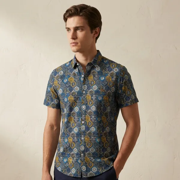Blue_Cotton_Regular_Fit_Geometric_Print_Short_Sleeve_Shirt_For_Men