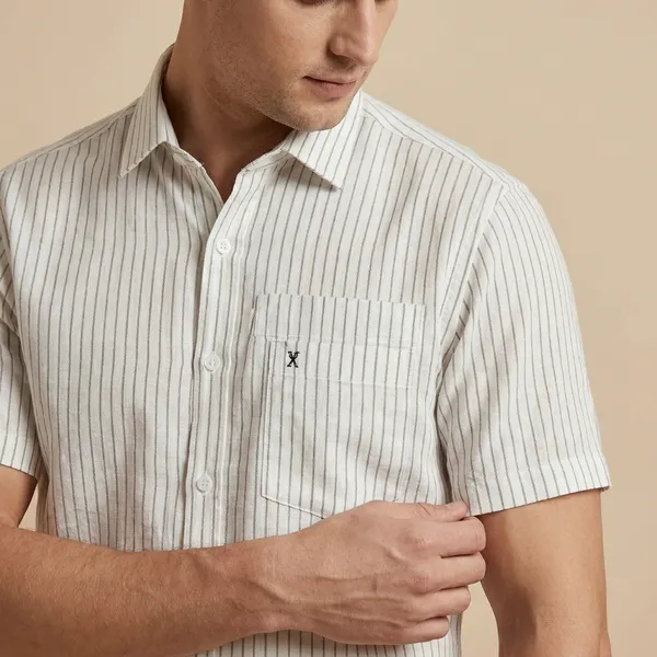 White_Striped_Short_Sleeve_Formal_Shirt_For_Men