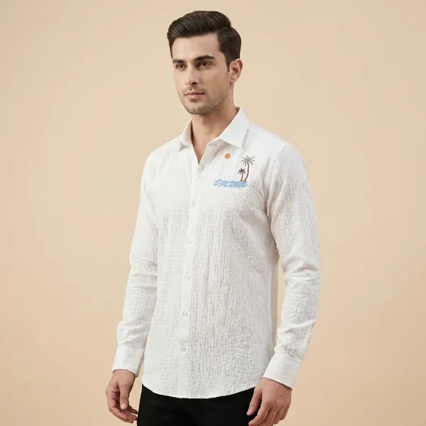 White_Textured_Palm_Tree_Embroidered_Full_Sleeve_Shirt_For_Men