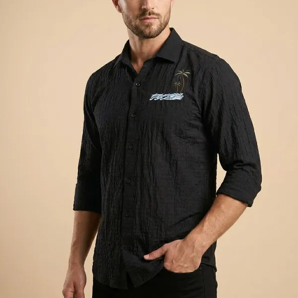 Black_Embroidered_Casual_Shirt_For_Men