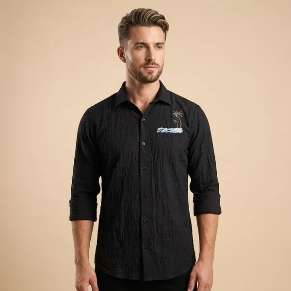 Black_Embroidered_Casual_Shirt_For_Men
