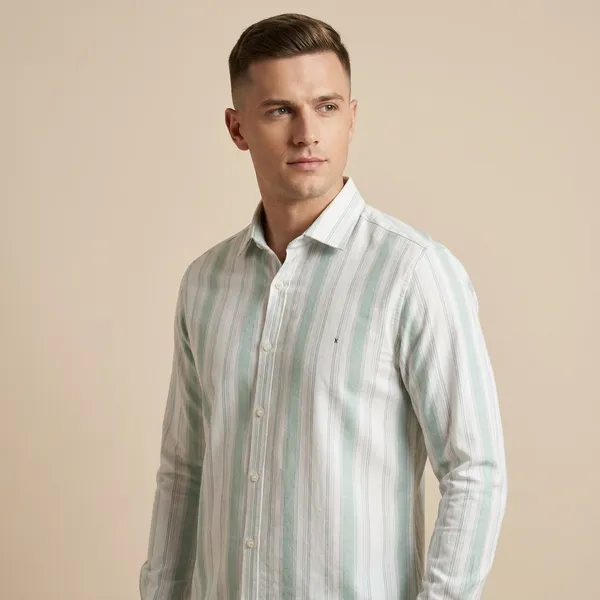 Light_Green_Striped_Cotton_Casual_Shirt_For_Men