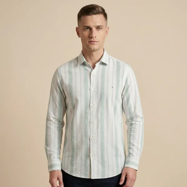 Light_Green_Striped_Cotton_Casual_Shirt_For_Men